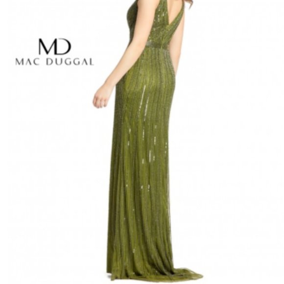 MAC DUGGAL 5219D BEADED V-NECK OLIVE GOWN sz 10 - Picture 9 of 9